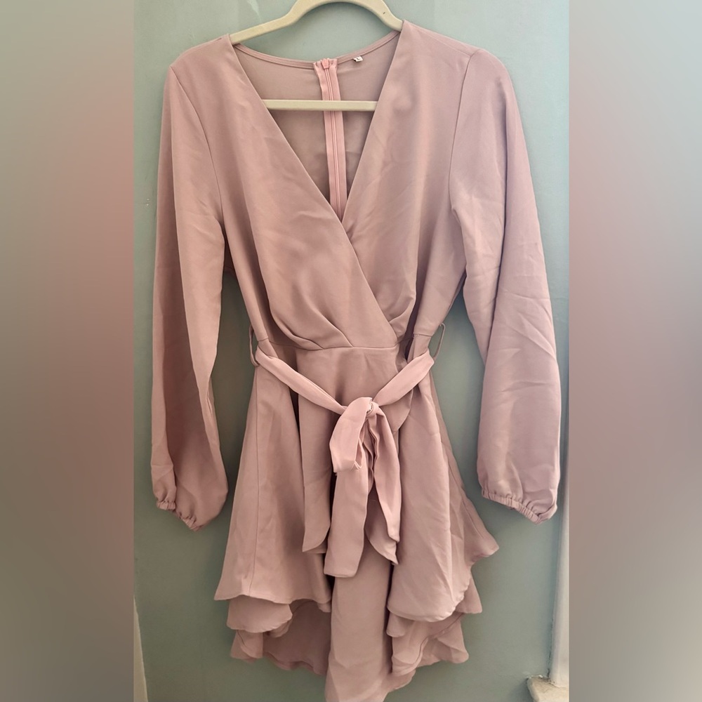 Elegant Blush Long Sleeve Dress